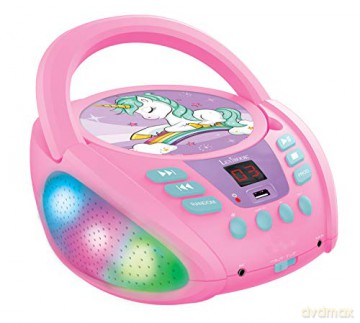 LEXIBOOK RCD109UNI Unicorn-Bluetooth CD Player for Kids - Portable, Multicoloured Light Effects, Microphone, Aux-in Jack, AC or Battery-Operated, Girls, Boys, Pink
