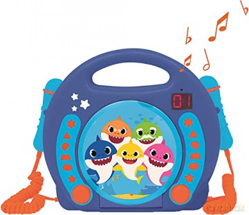 LEXIBOOK RCDK100BS Pinkfong Baby Shark Nickelodeon-CD Player with 2 mics, Programming Function, Headphones Jack, for Kids, with Power Supply or Batteries, Blue/Orange
