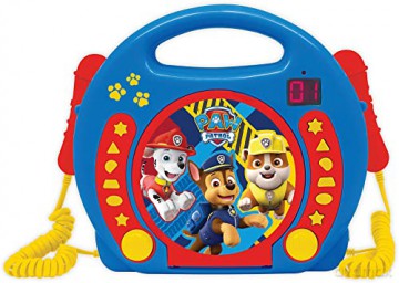 LEXIBOOK RCDK100PA Paw Patrol Chase Marshall Nickelodeon-Karaoke CD Player with 2 Microphones, Programming Function, Headphones Jack, for Kids, with Power Supply or Batteries, Blue/Red