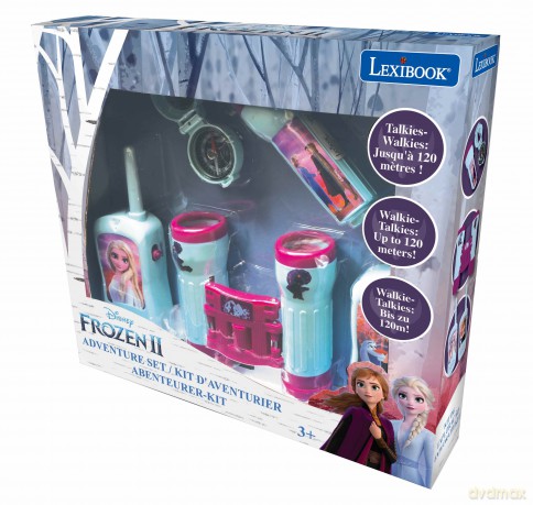 LEXIBOOK RPTW12FZ Frozen-Adventurer Set for Children, Walkie-Talkies 120m, Binoculars, Compass, Torchlight