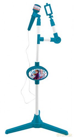 LEXIBOOK S150FZ_50 Disney Frozen 2 Elsa Anna Olaf Microphone with Speaker and Lighting Stand, Auxiliary Jack to Connect Music, Blue/Purple
