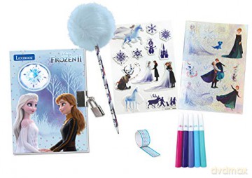 LEXIBOOK SD30FZ Frozen 2 Electronic Secret Diary with Light Effects Key and Padlock Sticker Sheets, Pompom Pen, Blue/Purple