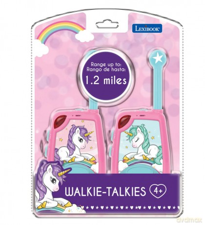 LEXIBOOK TW25UNI Unicorn-Digital Walkie-Talkies for Children-2 km Transmission Range, Morse Light Function, Belt Clip for Transport, Battery, Pink
