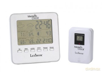 LEXIBOOK Weather Station Meteoclock Silver, Waterproof Outdoor Sensor, Moon Phase, Alarm and Snooze Function, Battery Operated, silver, SM940