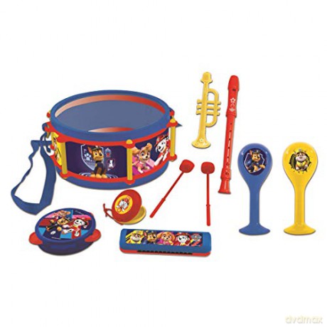LEXIBOOK, 7, Blue/Yellow, K360PA Paw Patrol The Movie Chase Marshall, Toy, Set of 7 music instruments (Drum, Maracas, Castanet, Harmonica, Recorder, Trumpet, Tambourine), Convenient game to carry