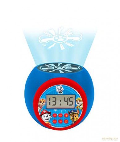 Paw Patrol Marshall,Rubble,Chase,Stella and Everest Projector alarm clock with snooze function and alarm function ,Night light with timer , LCD screen, battery operated , Blue / Red, RL977PA