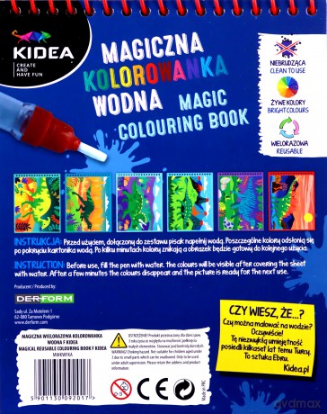 Magiczna wielorazowa kolorowanka wodna Kidea Dinozaury