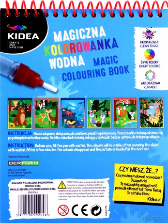 Magiczna wielorazowa kolorowanka wodna Kidea Zwierzęta