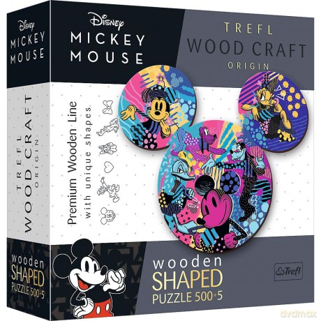 TREFL 500+5 el. drewniane konturowe Kolorowa Myszka Mickey 20168 [PUZZLE]