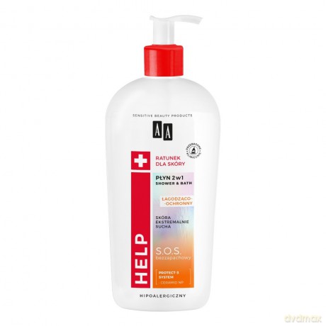 AA HELP Płyn do kąpieli i pod prysznic 2w1 łagodząco-ochronny S.O.S. 400 ml