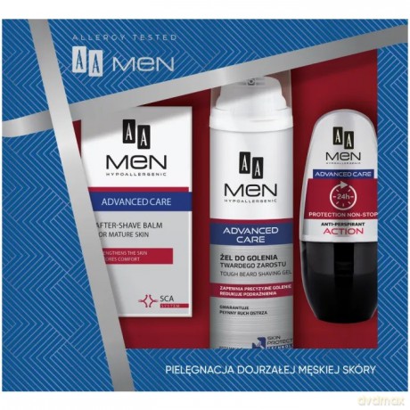 AA Men Zestaw prezentowy Advanced Care (Balsam po goleniu 100 ml+Żel do golenia 200 ml+Deo roll-on 50 ml)