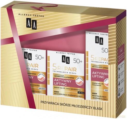AA Technologia Wieku Zestaw prezentowy Aktywny Lifting 50+ (Krem na dzień 50 ml + Krem na noc 50 ml + Krem pod oczy 15 ml)