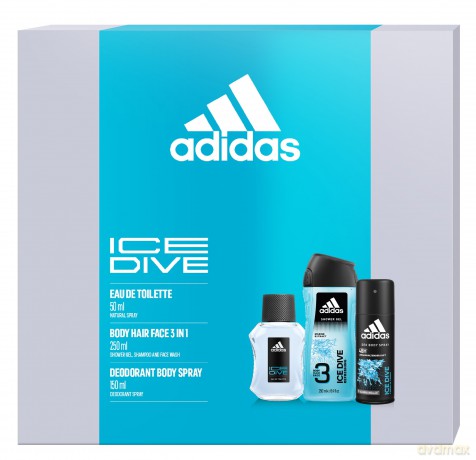 Adidas Zestaw prezentowy Ice Dive (woda toaletowa 50 ml+dezodorant spray 150 ml+żel pod prysznic 250 ml)