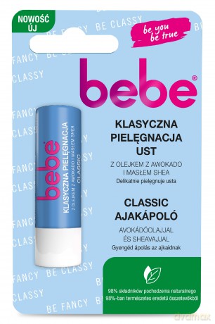 BEBE Pomadka ochronna "Klasyczna Pielęgnacja Ust" z Olejkiem z Awokado i Masłem Shea 4.9g