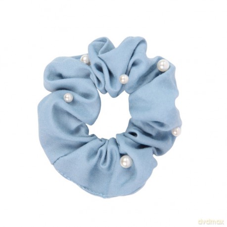 DONEGAL Ozdoby do włosów - Gumka Scrunchie jeans z perełkami (FA-5874)