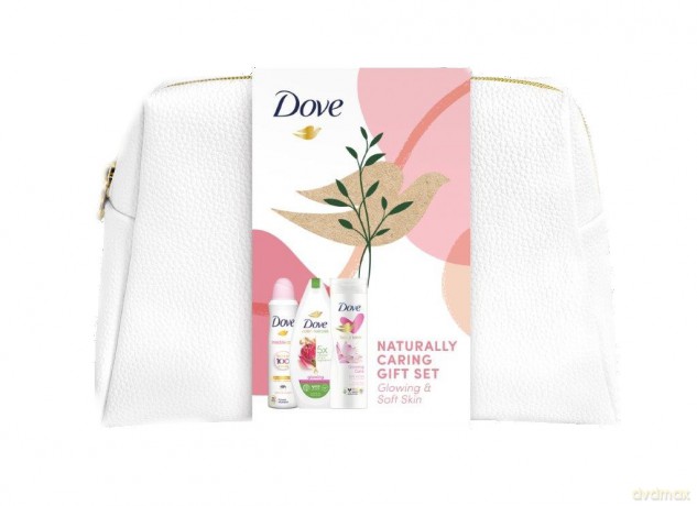 Dove Zestaw prezentowy Naturally Caring w kosmetyczce (deo spray 150 ml+żel pod prysznic 225 ml+balsam do ciała 250 ml)