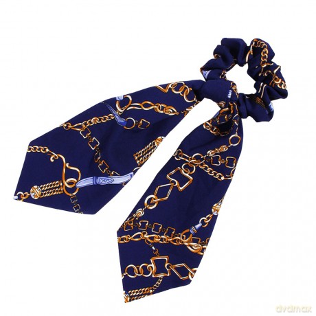 ECarla Gumka-apaszka do włosów scrunchie - długa granatowo-złota