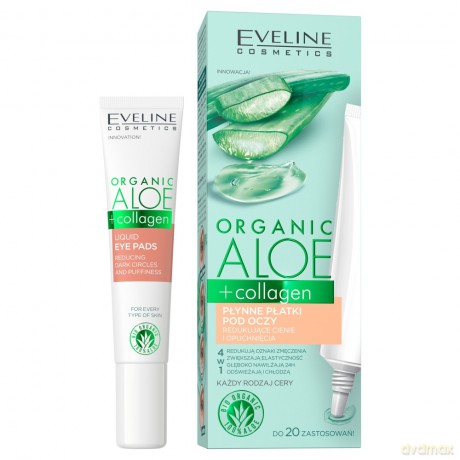 Eveline Organic Aloe + Collagen Płynne Płatki pod oczy redukujące cienie i opuchnięcia 4w1 20 ml