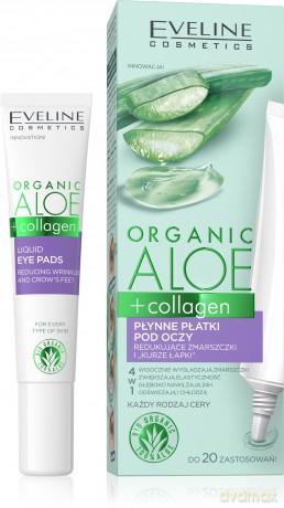 Eveline Organic Aloe + Collagen Płynne Płatki pod oczy redukujące zmarszczki i "kurze łapki" 4w1 20 ml
