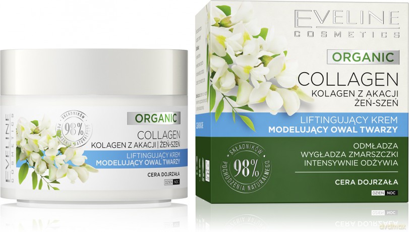 Eveline Organic Collagen Liftingujący Krem modelujący owal twarzy na dzień i noc - cera dojrzała 50 ml