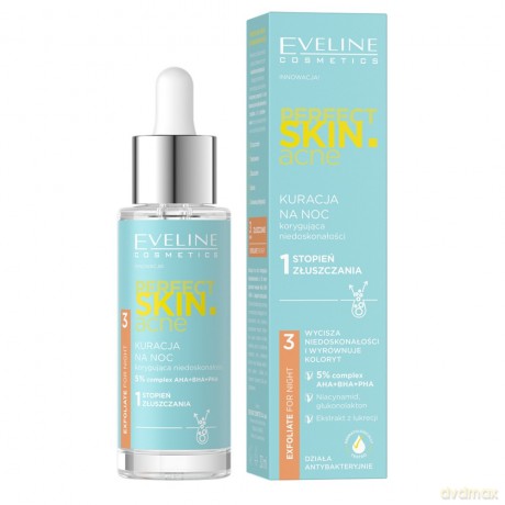 Eveline Perfect Skin.acne Kuracja na noc korygująca niedoskonałości - 1 stopień złuszczania (5%) 30 ml