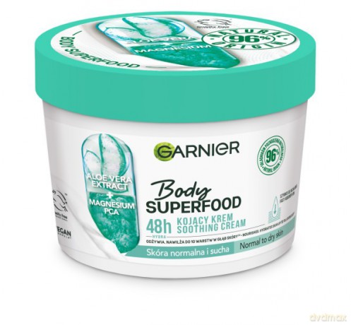 Garnier Body SuperFood Kojący Krem do ciała Aloe Vera Extract+Magnesium PCA - skóra normalna i sucha 380 ml