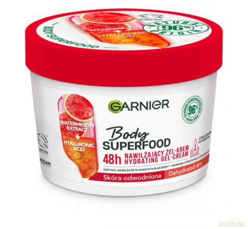 Garnier Body SuperFood Nawilżający Żel-krem do ciała Watermelon Extract+Hyaluronic Acid - skóra odwodniona 380 ml
