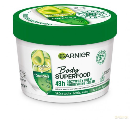 Garnier Body SuperFood Odżywczy Krem do ciała Avocado Oil+Omega 6 - skóra sucha i bardzo sucha 380 ml