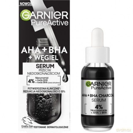 Garnier Pure Active Serum przeciw niedoskonałościom - AHA+BHA+Węgiel 30 ml