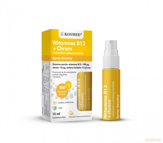 Kosmed Spray doustny Witamina B12 + Chrom + Ekstrakt z Zielonej Herbaty - suplement diety 15 ml