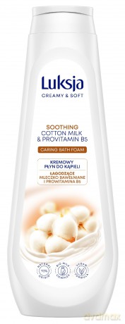 Luksja Creamy & Soft Kremowy Płyn do kąpieli - Łagodzące mleczko Bawełniane i Prowitamina B5 900 ml
