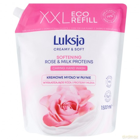 Luksja Creamy & Soft Wygładzające Kremowe Mydło w płynie Róża & Proteiny mleka 1500 ml - zapas