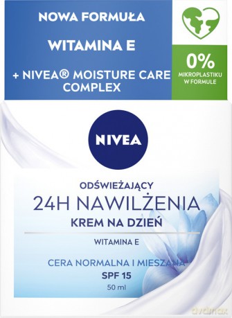 Nivea 24H Nawilżenia Odświeżający Krem na dzień SPF15 do cery normalnej i mieszanej 50 ml