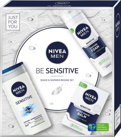 Nivea Men Zestaw prezentowy Be Sensitive (żel pod prysznic 250 ml+pianka do golenia 200 ml+balsam po goleniu 100 ml)