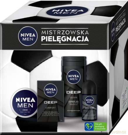 Nivea Men Zestaw prezentowy Football Box (deo roll-on 50 ml+żel pod prysznic 250 ml+woda po goleniu 100 ml+krem 75 ml)