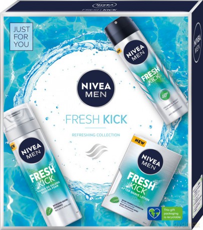 Nivea Men Zestaw prezentowy Fresh Kick (deo spray 150 ml+pianka do golenia 200 ml+woda po goleniu 100 ml)