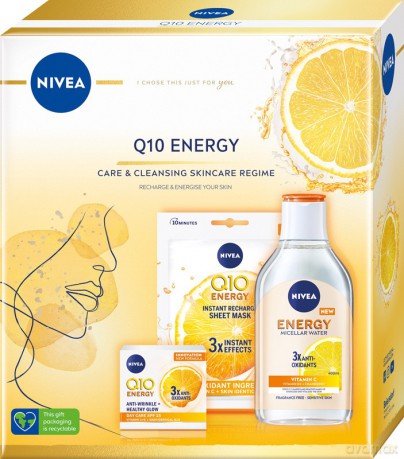 Nivea Zestaw prezentowy Q10 Energy (krem na dzień 50 ml+maska w płacie+płyn micelarny 400 ml)