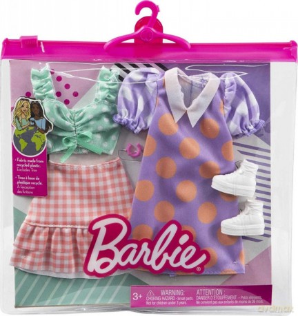 Ubranka Barbie bluzka w kropki i spódnica w kratkę, sukienka