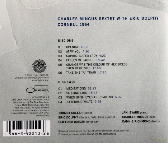Charles Mingus Sextet With Eric Dolphy: Cornell 1964 [2CD]