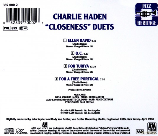 Charlie Haden: Closeness Duets [CD]