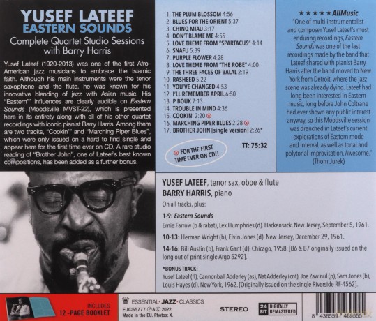 Yusef Lateef: Eastern Sounds-Complete Quartet Studio Sessions With Barry Harris (+1 Bonus Track) (+12-Page Booklet) [CD]