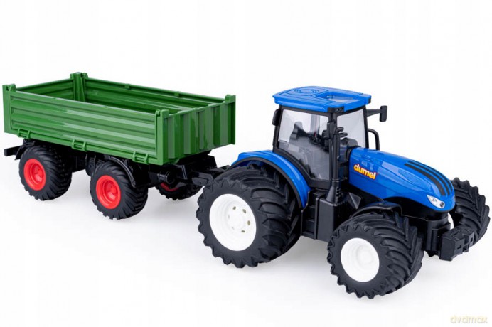 Traktor Rc + Przyczepa Zdalnie sterowany Niebieski