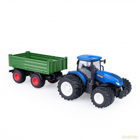 Traktor Rc + Przyczepa Zdalnie sterowany Niebieski