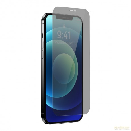 Baseus 2x szkło hartowane do iPhone 12 Pro Max Privacy Anti Spy (prywatyzujące) z osłoną na głośnik + pozycjoner (SGBL061002) (case friendly)