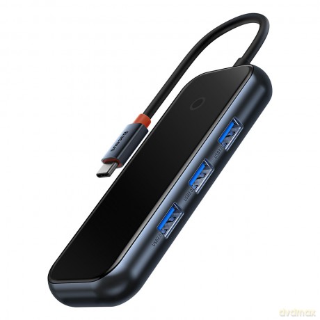 Baseus AcmeJoy HUB 4-portowy (USB-C do 1x USB-C PD&Data/3x USB3.0) ciemnoszary (WKJZ010313)