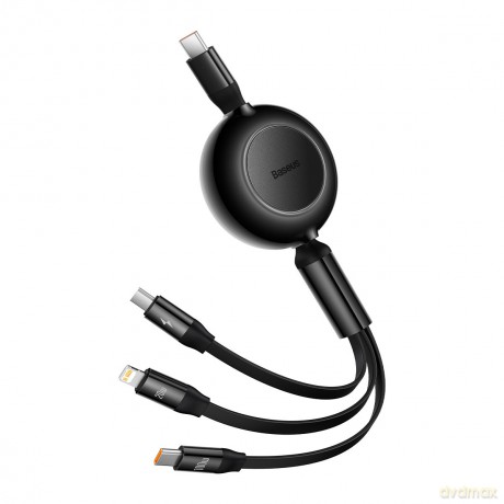 Baseus Bright Mirror 2 zwijany kabel przewód 3w1 USB Typ C - micro USB + Lightning + USB Typ C 3.5A 1.1m czarny (CAMJ010201)