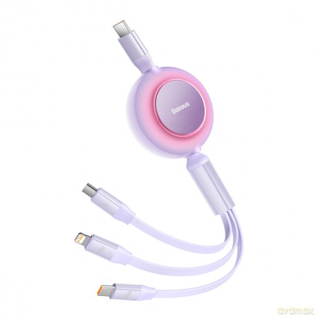 Baseus Bright Mirror 2 zwijany kabel przewód 3w1 USB Typ C - micro USB + Lightning + USB Typ C 3.5A 1.1m fioletowy (CAMJ010205)