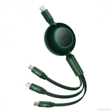 Baseus Bright Mirror 2 zwijany kabel przewód 3w1 USB Typ C - micro USB + Lightning + USB Typ C 3.5A 1.1m zielony (CAMJ010206)
