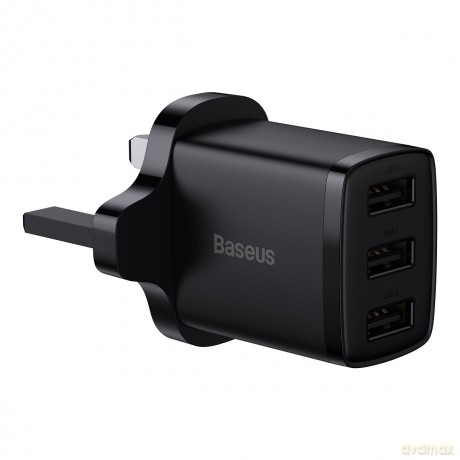 Baseus Compact ładowarka sieciowa 3x USB 17W wtyczka UK czarny (CCXJ020301)