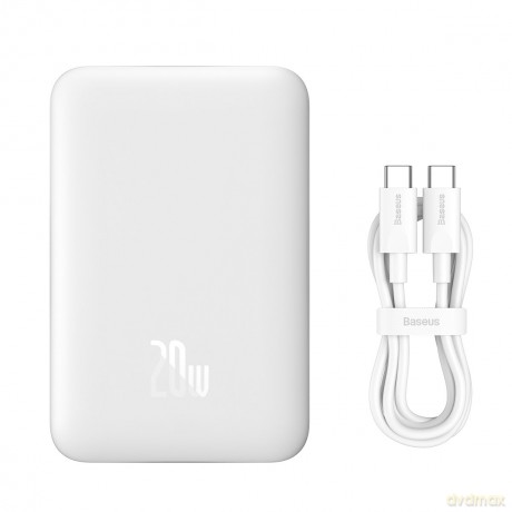 Baseus Magnetic Mini powerbank z szybkim ładowaniem 10000mAh 20W biały + kabel Typ-C - Typ-C 60W(20V/3A) 0,5m biały (PPCX030002)